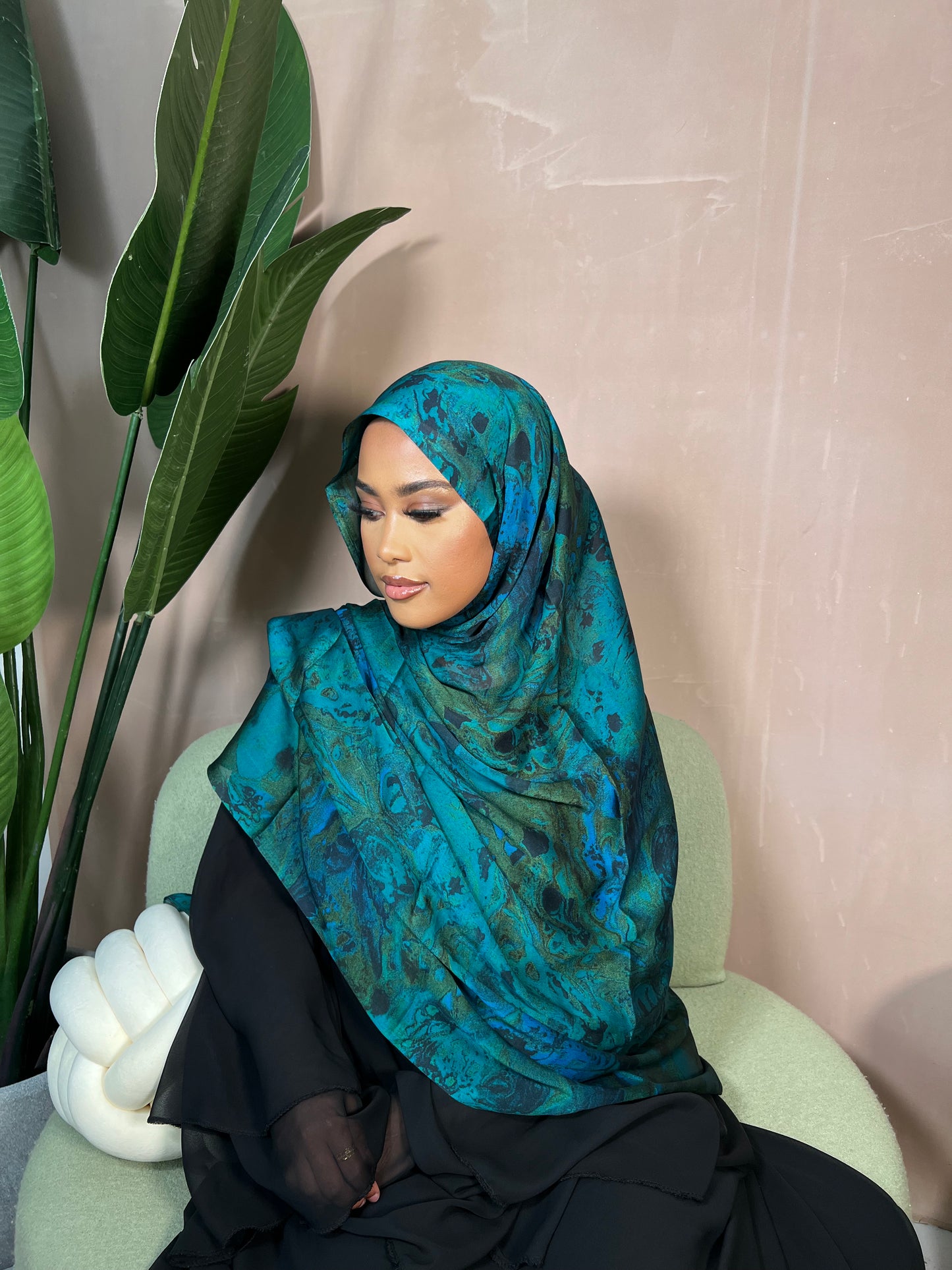 Acrylic Turquoise Satin Hijab