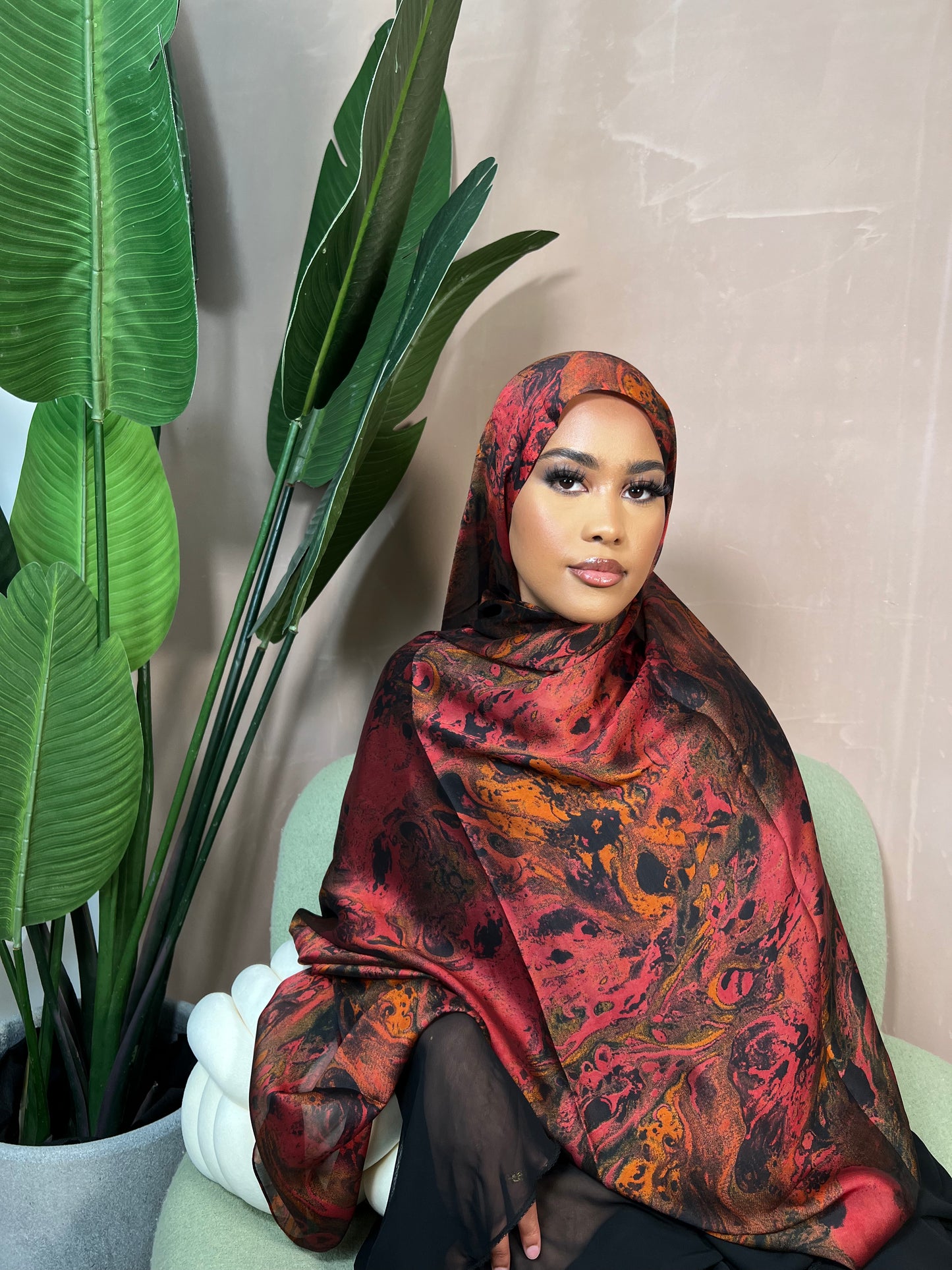Acrylic Red Satin Hijab