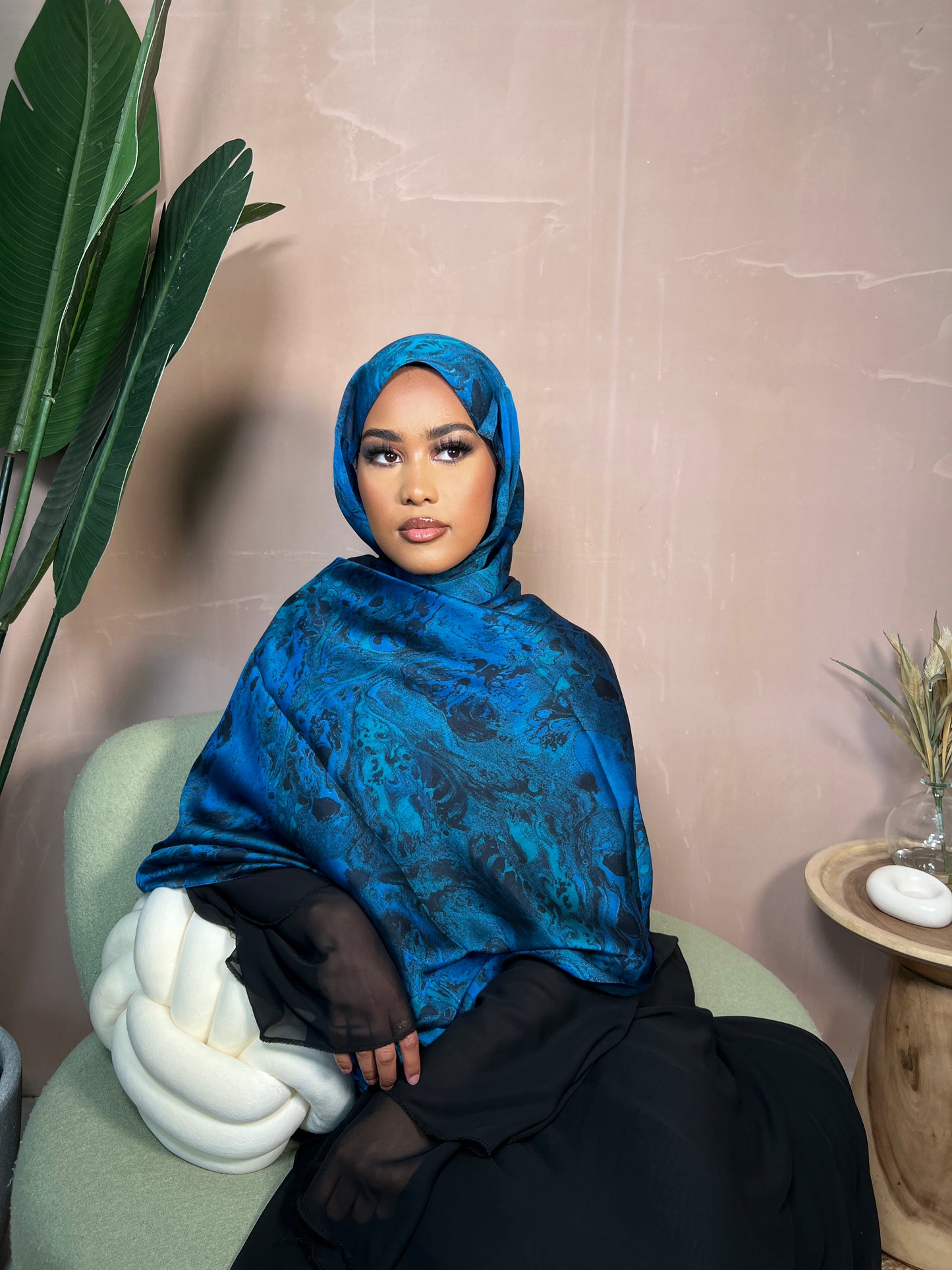 Acrylic Blue Satin Hijab