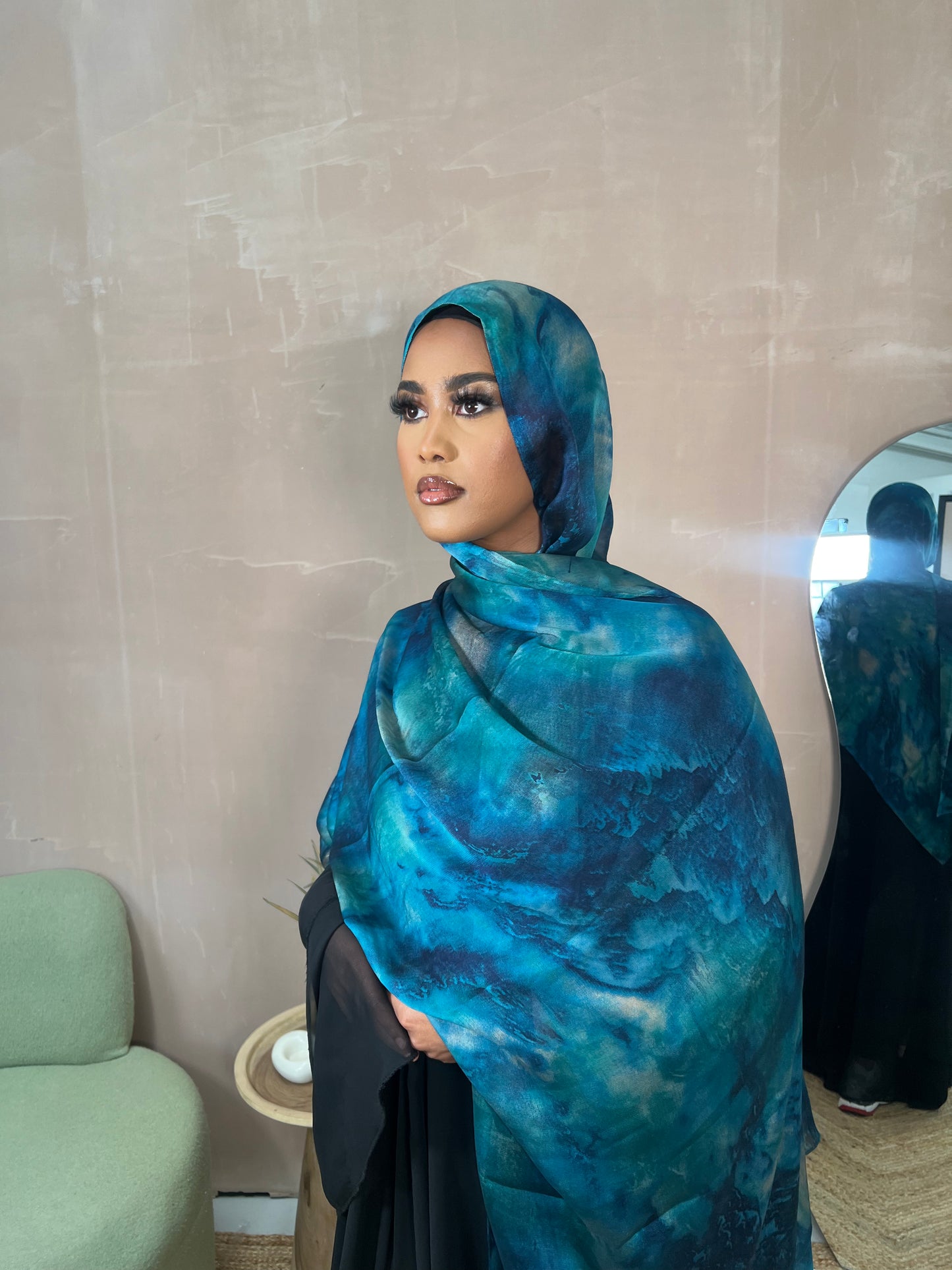 Mediterranean Blue Satin Hijab