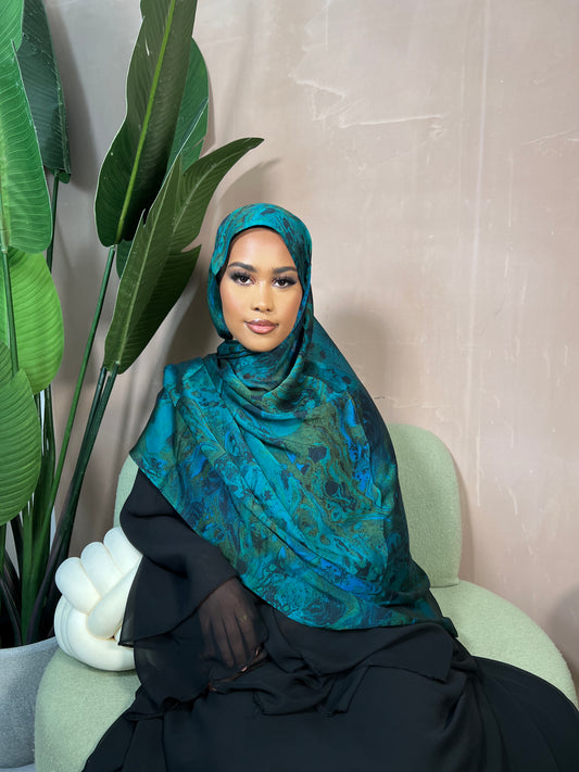 Acrylic Turquoise Satin Hijab