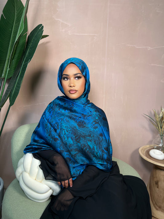 Acrylic Blue Satin Hijab