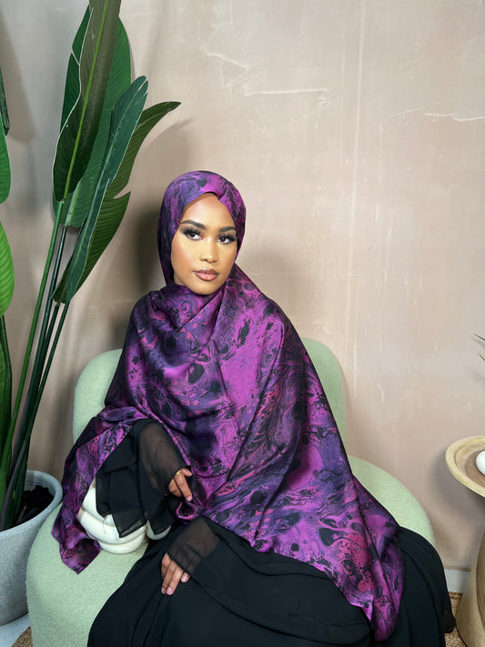 Acrylic Purple Satin Hijab