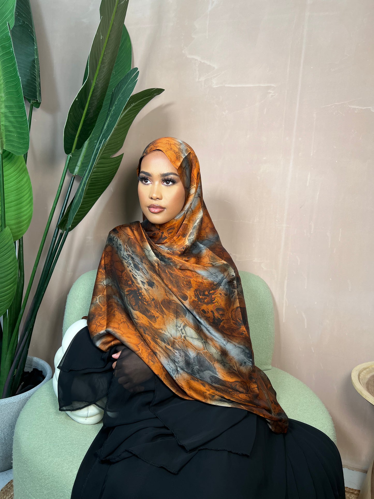 Marble Orange Satin Hijab