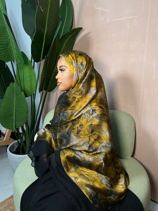 Marble Yellow Satin Hijab