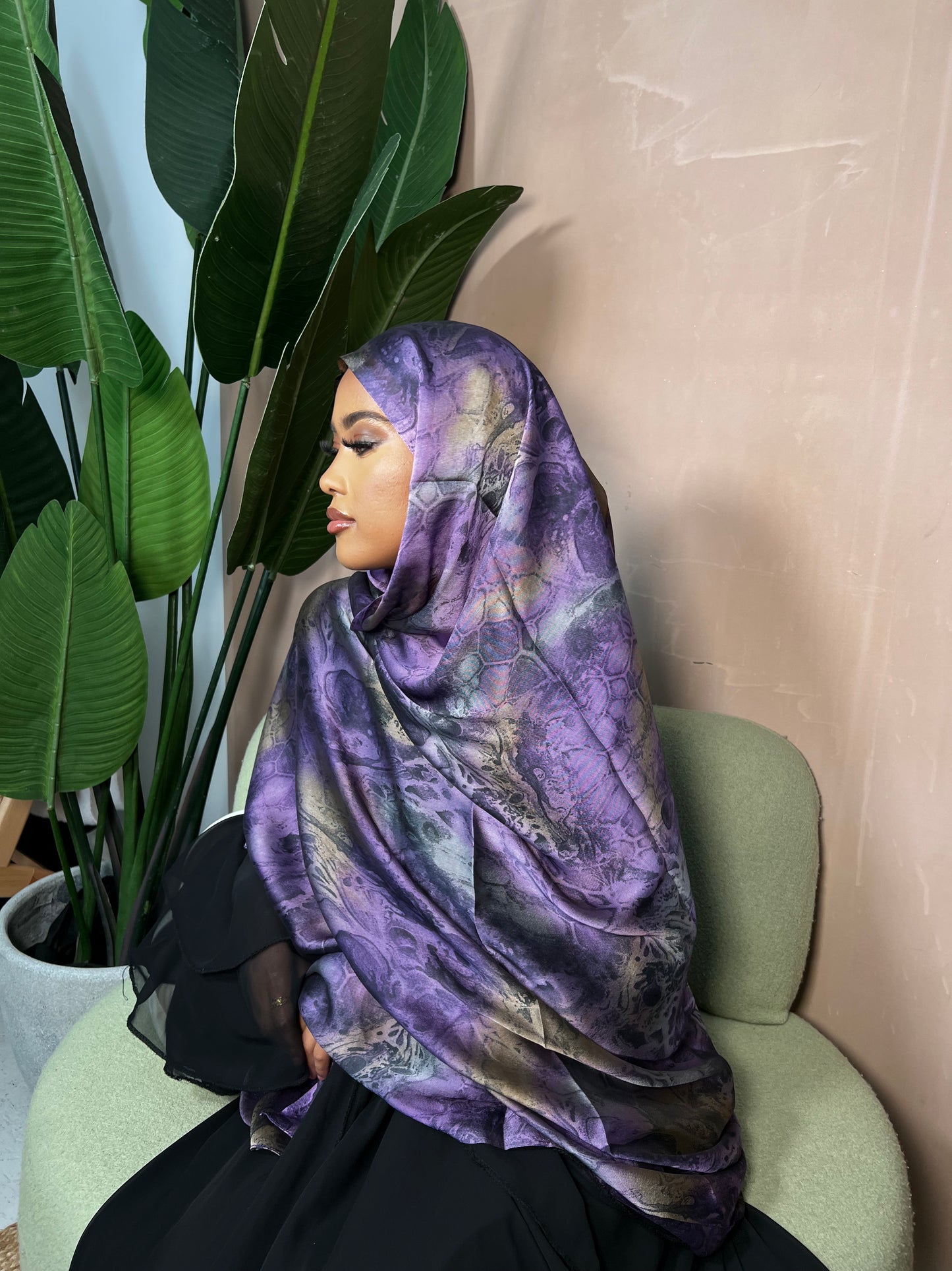 Marble Lilac Satin Hijab